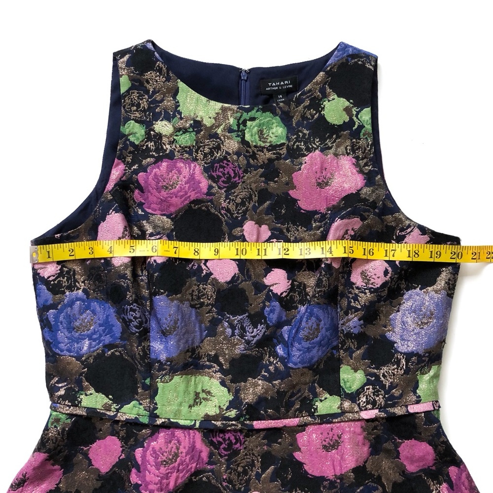 Tahari Jacquard Floral Metallic Fit + Flare Dress - Picture 9 of 11